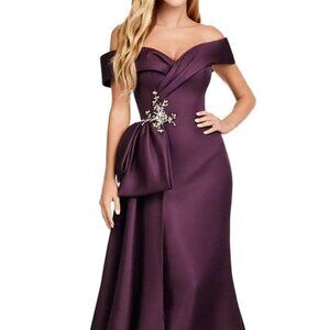 NWT Ashley Lauren 11425 Satin Evening Dress Wine 16